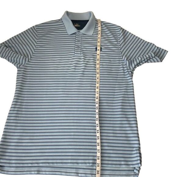 Under Armour Heat Gear Polo Shirt Mens Large Baby Blue Stripes Short Sleeve Golf - Picture 7 of 8